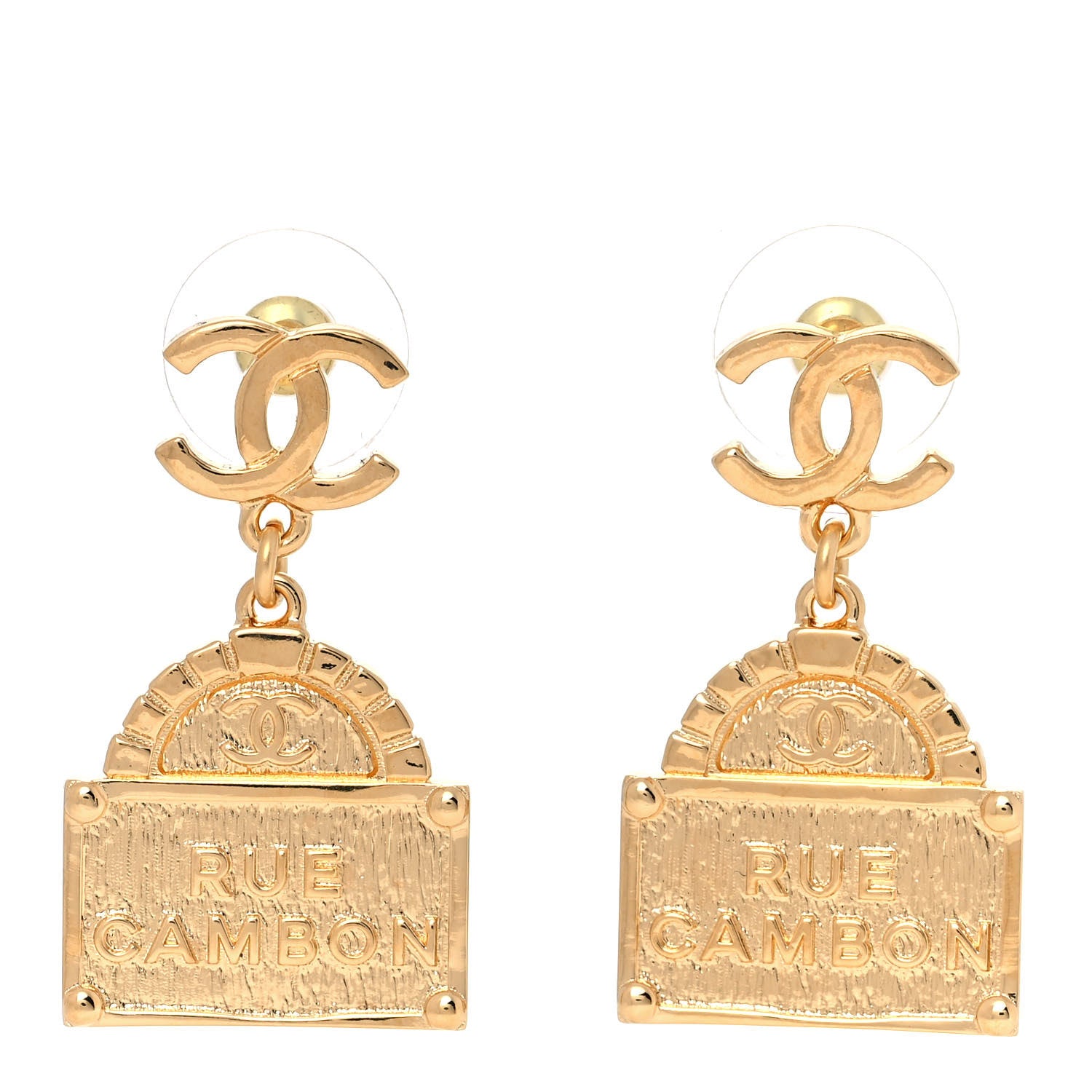 Chanel Metal CC Rue Cambon Drop Earrings Gold 1 of 5