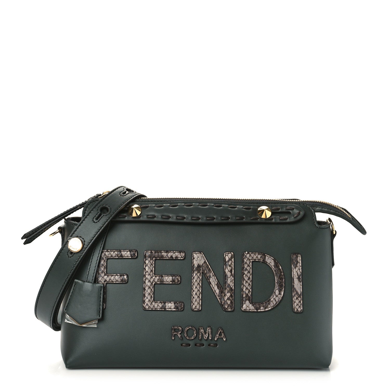 Fendi Vitello King Elaphe Python Print Logo Medium By The Way Boston Bag Dark Asphalt 1 of 9