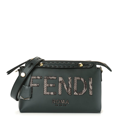 Fendi Vitello King Elaphe Python Print Logo Medium By The Way Boston Bag Dark Asphalt 1 of 9