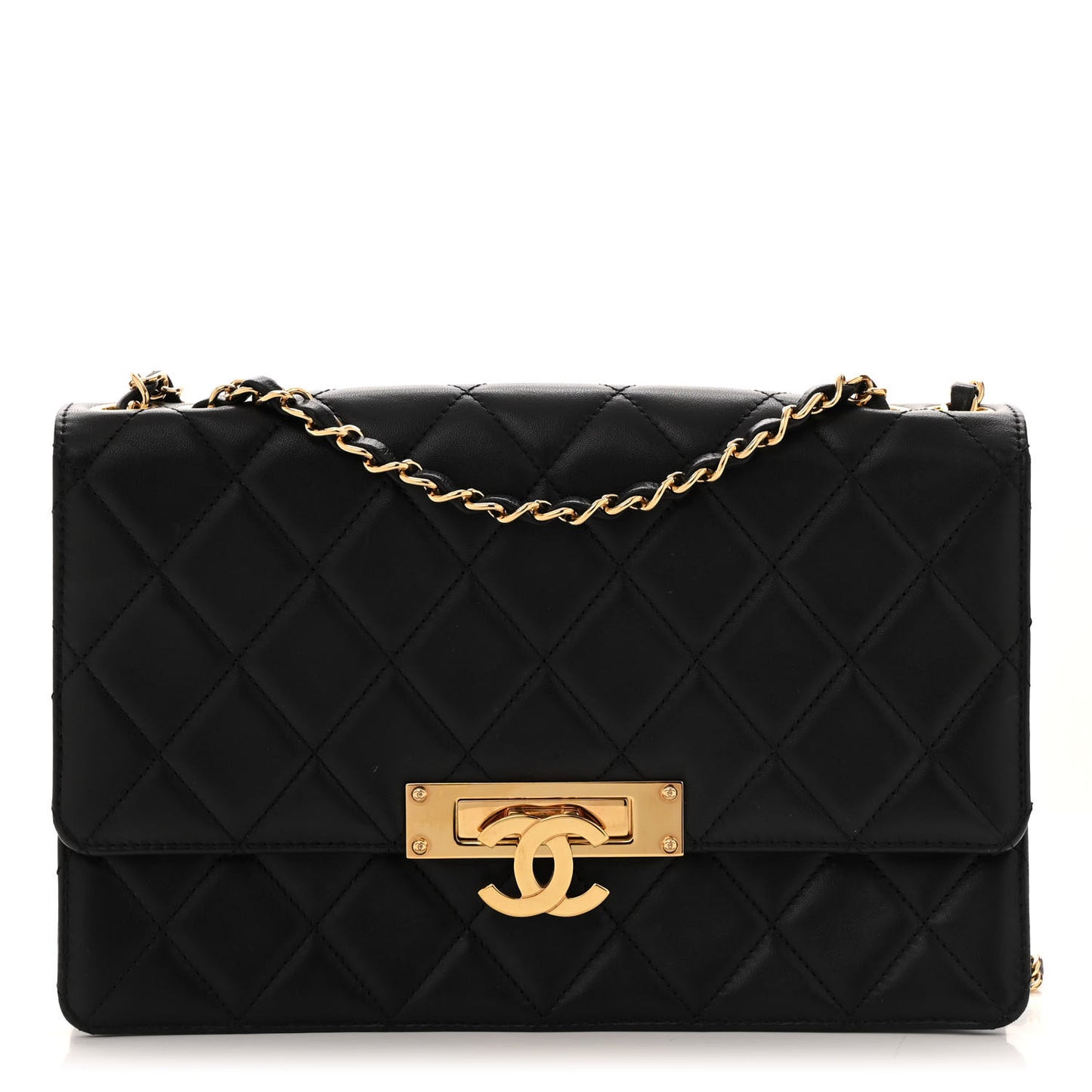 Lambskin Quilted Large Golden Class Flap Black