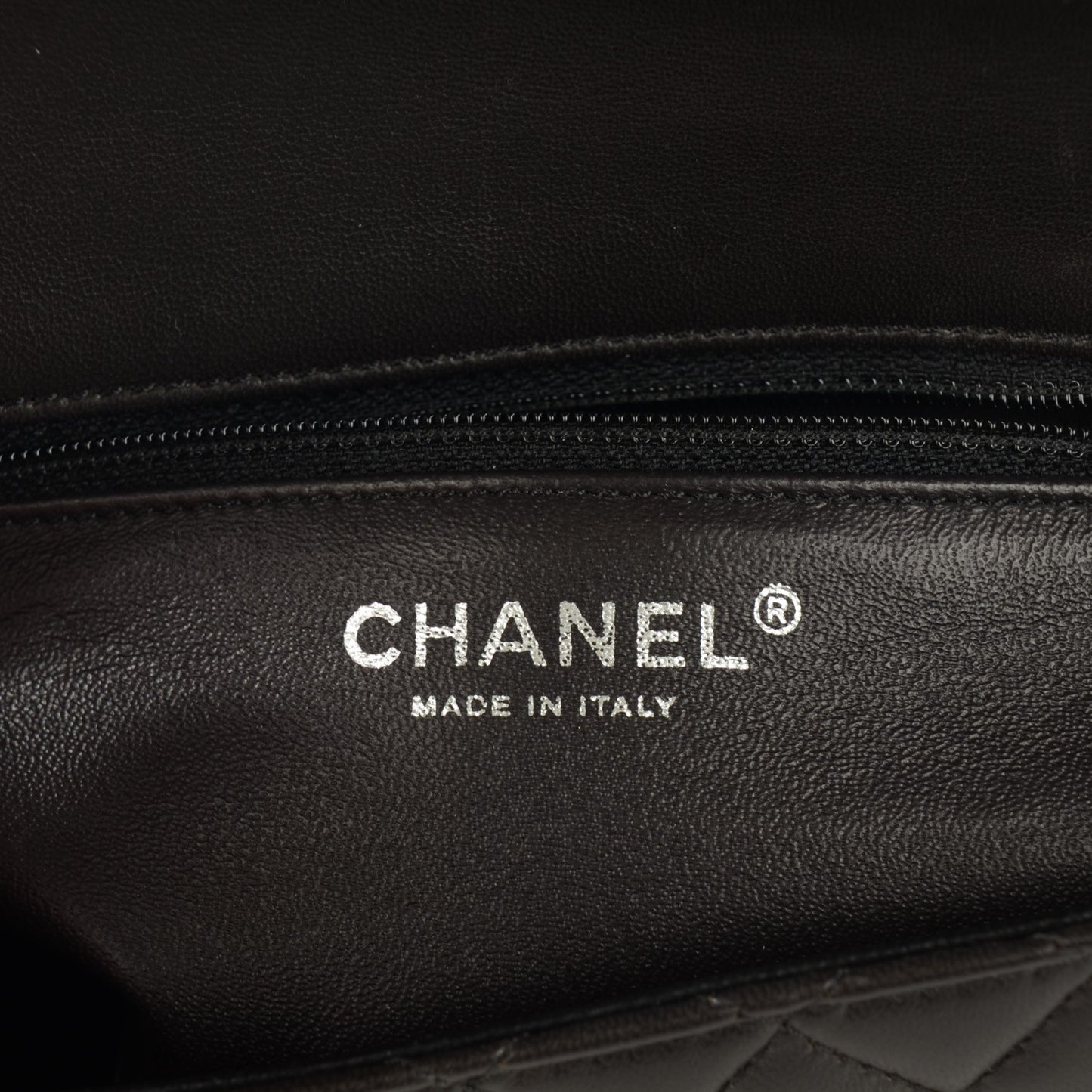 Lambskin Quilted Classic Twist Crescent Flap Black Grey