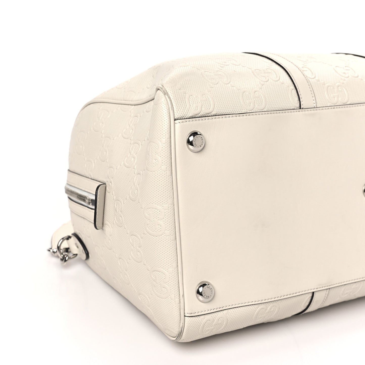 Calfskin GG Tennis Embossed Duffle Bag Mystic White