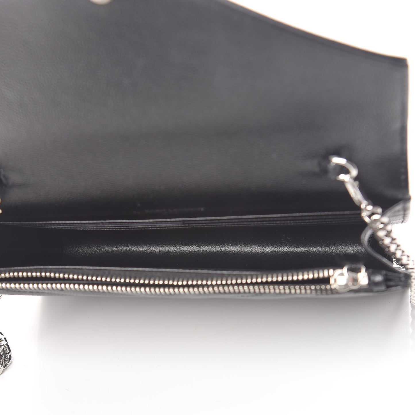 Grain De Poudre Matelasse Chevron Monogram Envelope Chain Wallet Black