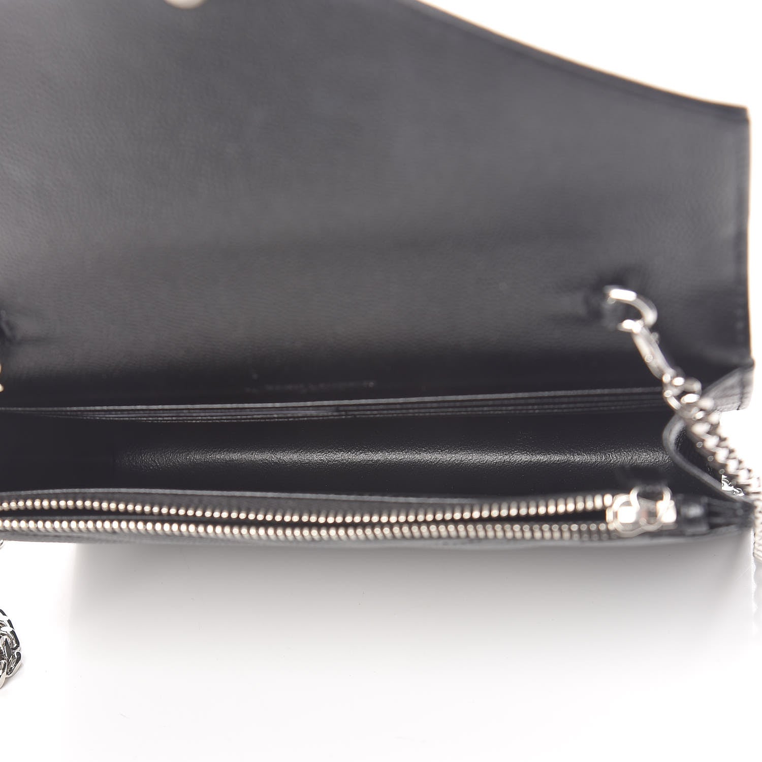 Saint Laurent Grain De Poudre Matelasse Chevron Monogram Envelope Chain Wallet Black 5 of 12