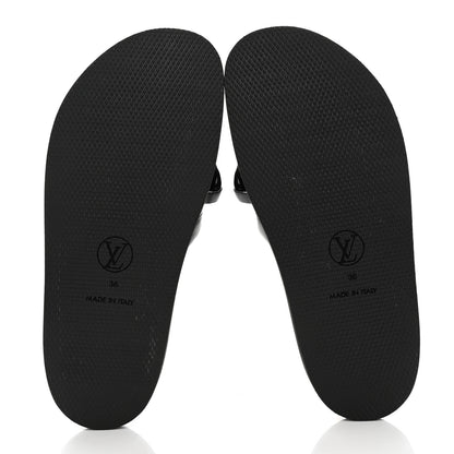 Louis Vuitton Calfskin Embossed Monogram Sunset Flat Comfort Mule 36 Black 5 of 10