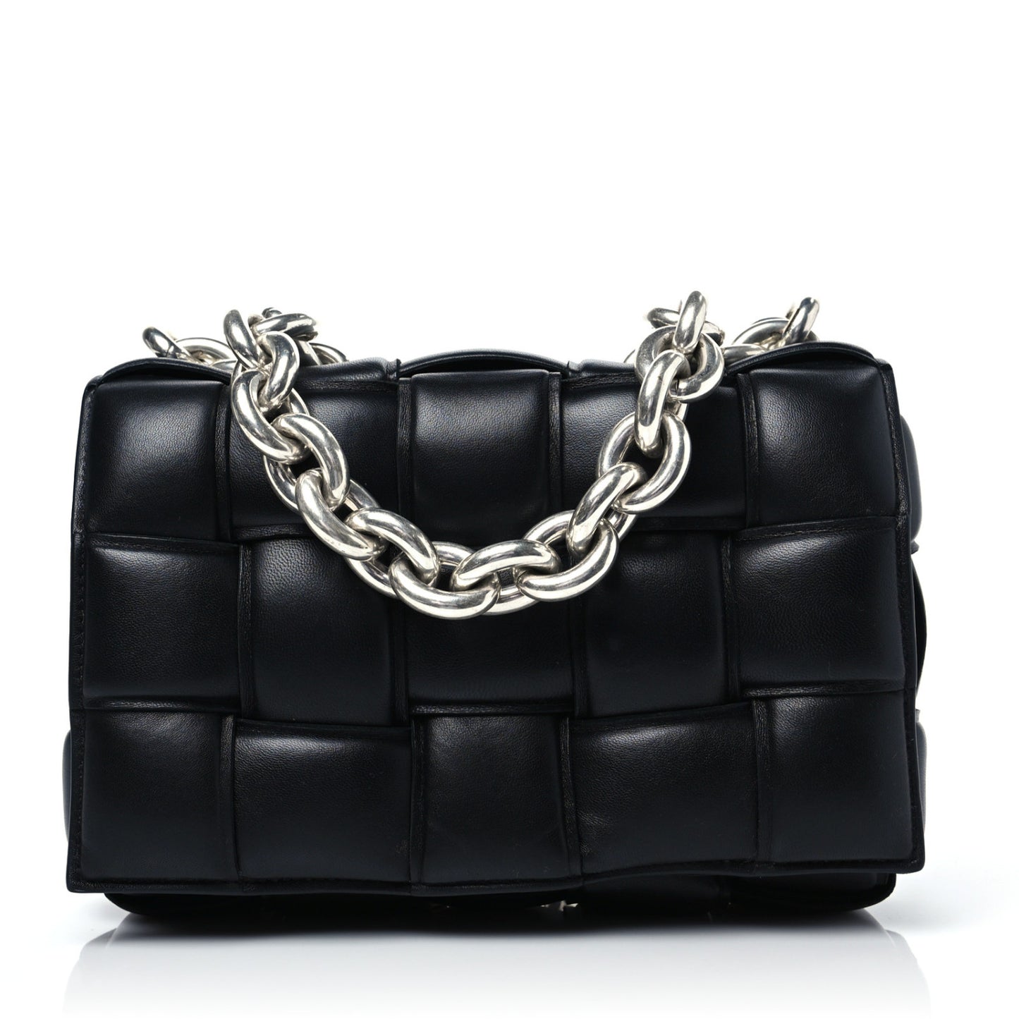 Lambskin Maxi Intreccio Padded Chain Cassette Crossbody Bag Black