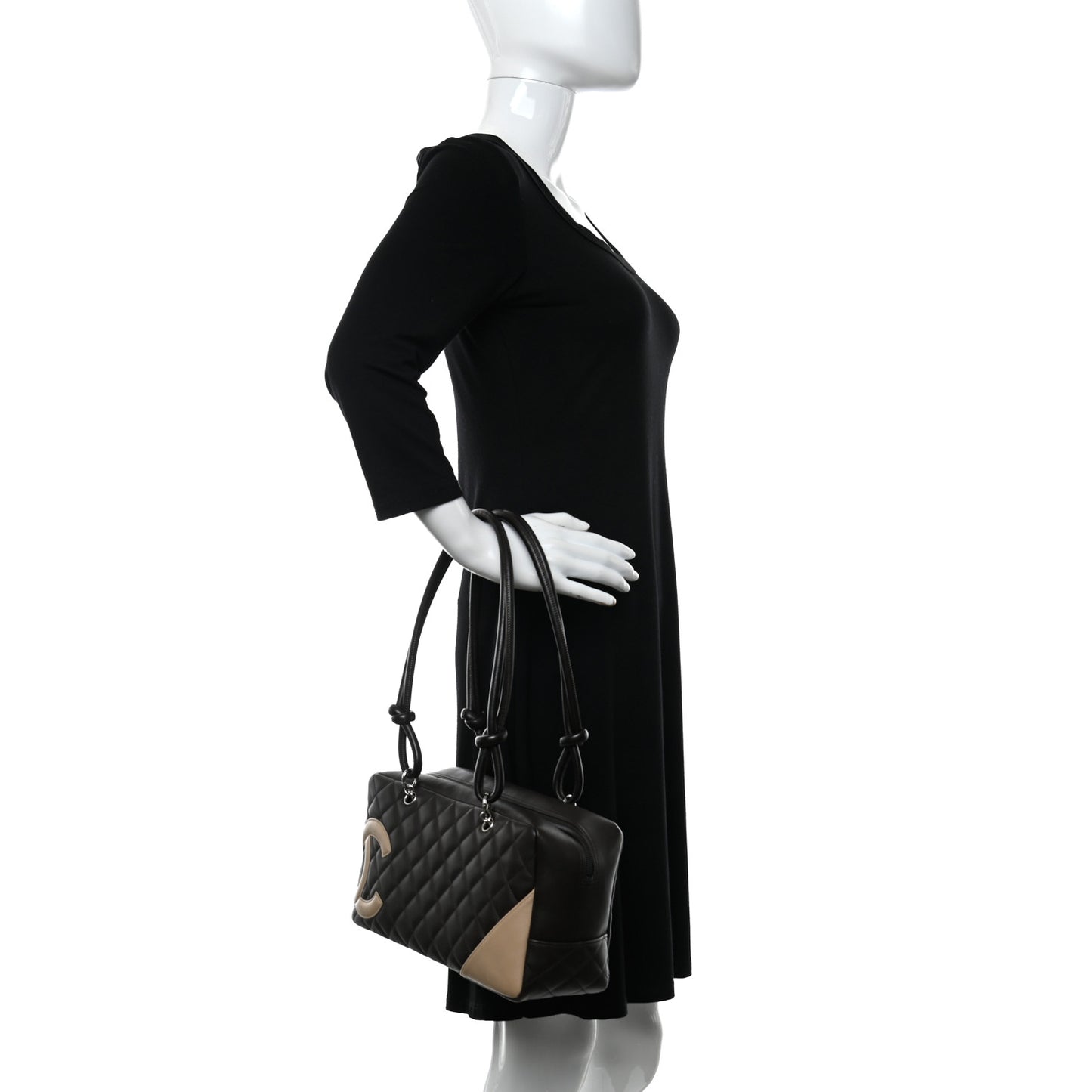 Calfskin Quilted Cambon Large Bowler Brown Beige