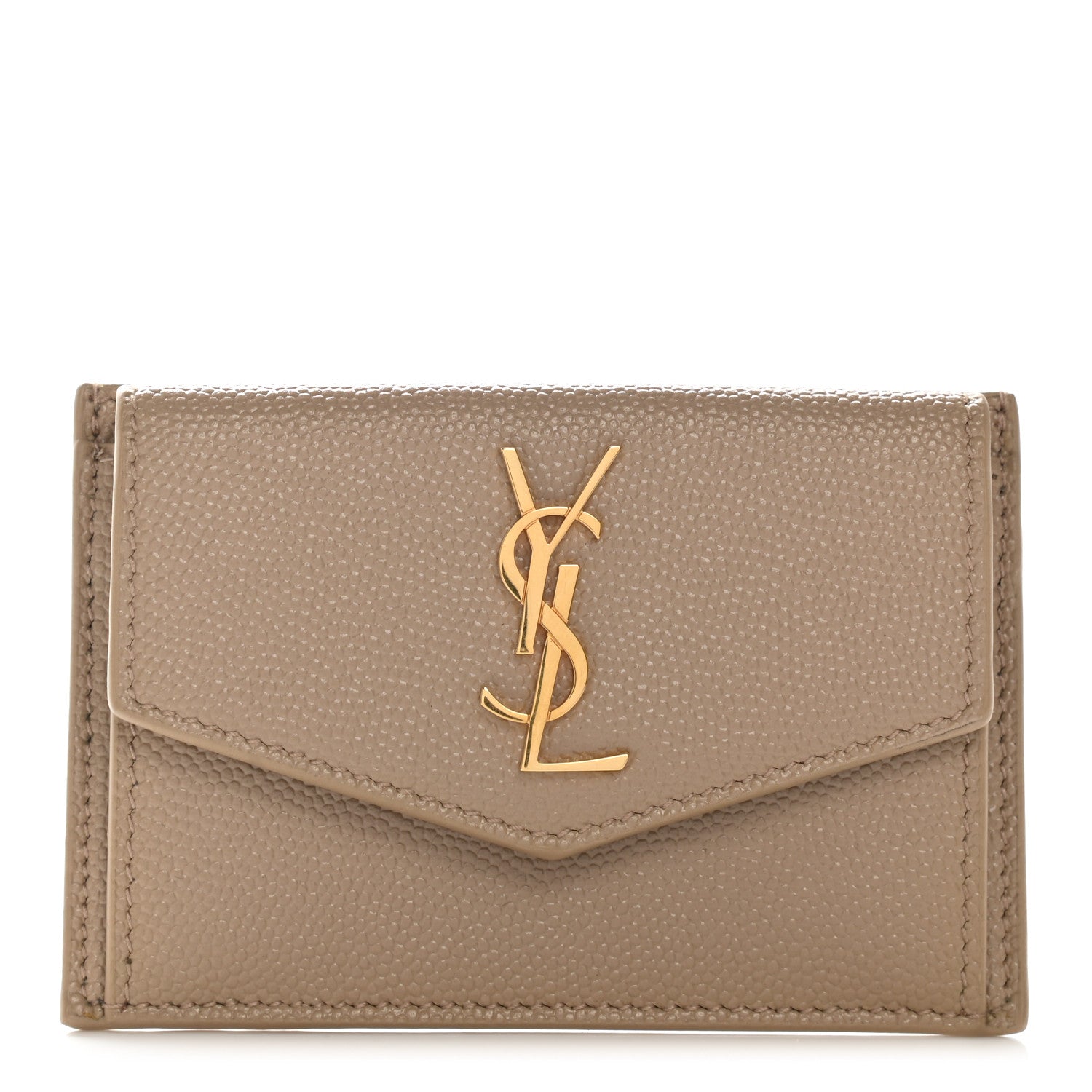 Saint Laurent Grain De Poudre Uptown Monogram Card Case Dark Beige 1 of 9