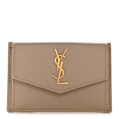 Saint Laurent Grain De Poudre Uptown Monogram Card Case Dark Beige 1 of 9