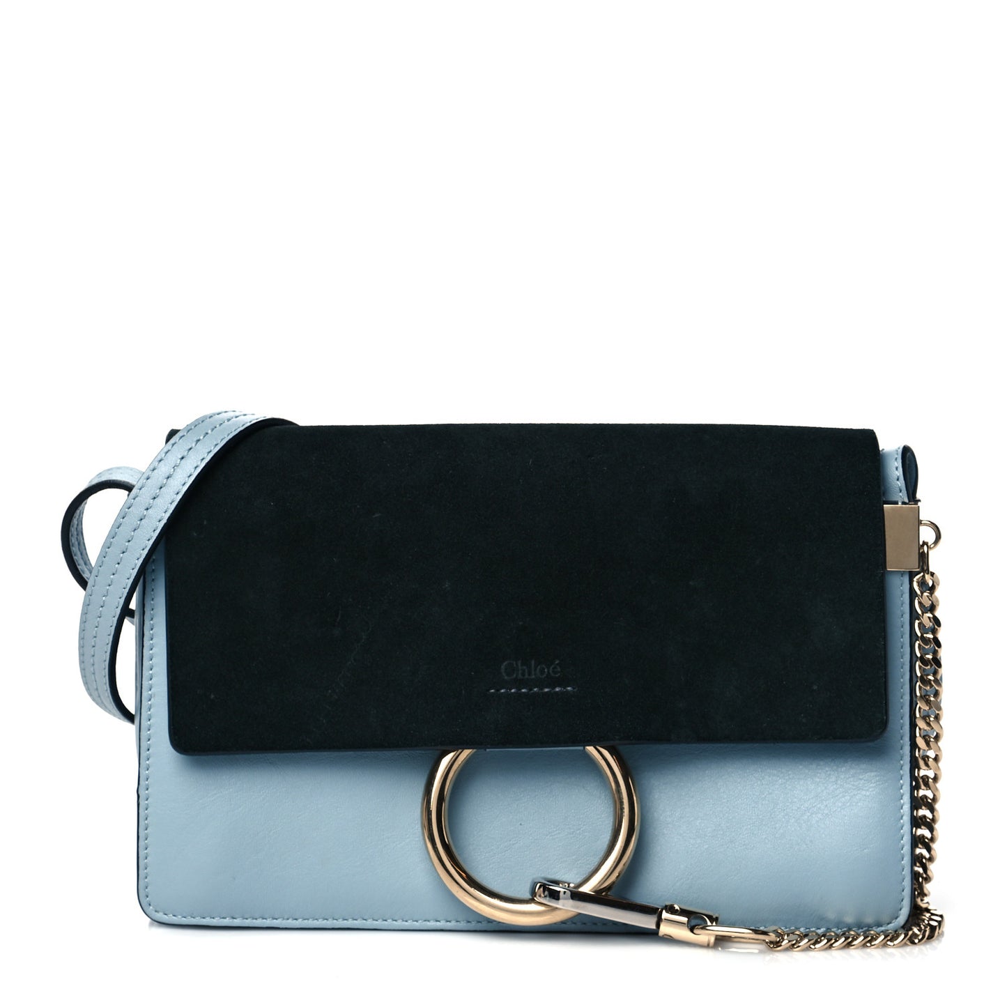 Suede Calfskin Small Faye Shoulder Bag Summer Blue Intense Green