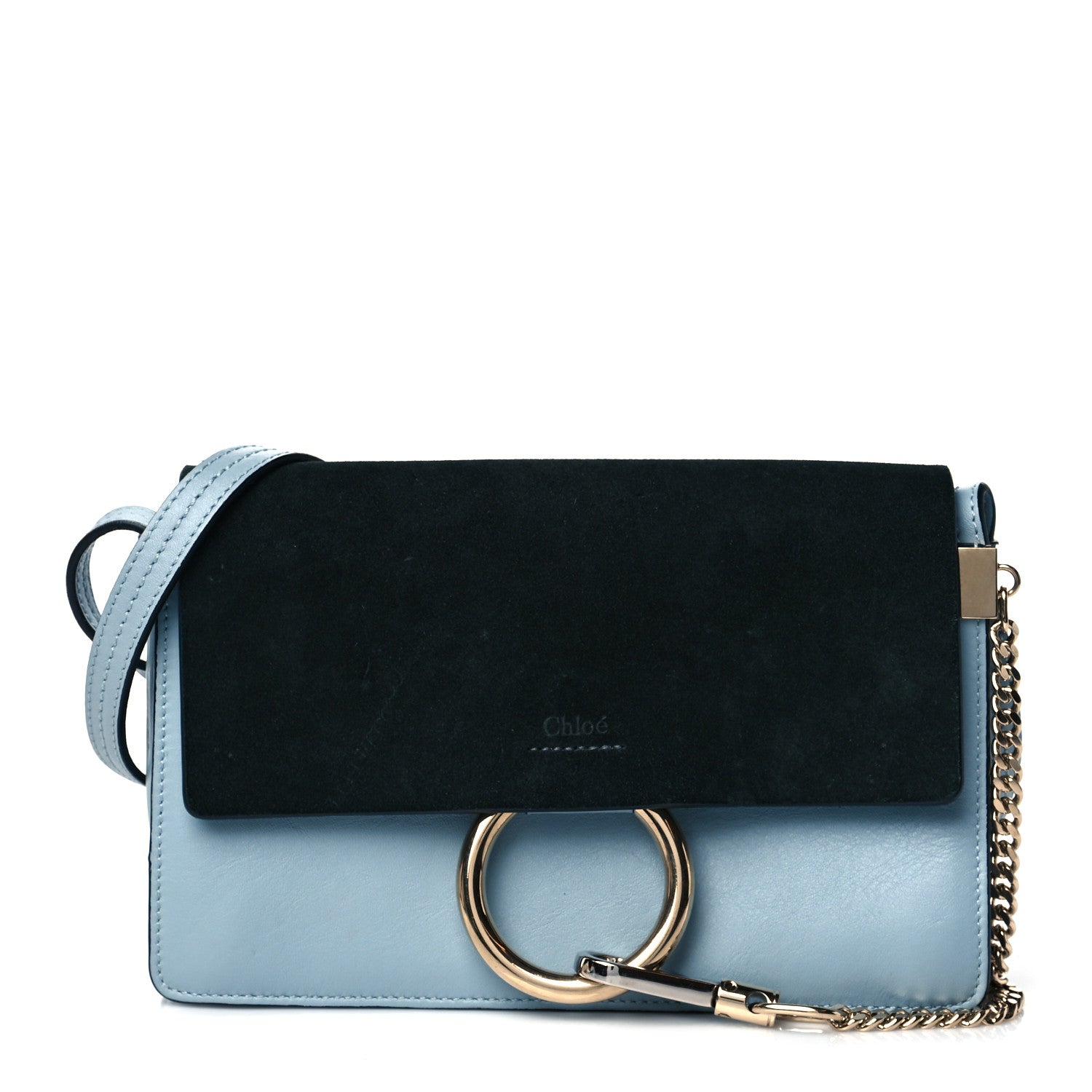 Chloe Suede Calfskin Small Faye Shoulder Bag Summer Blue Intense Green 1 of 12