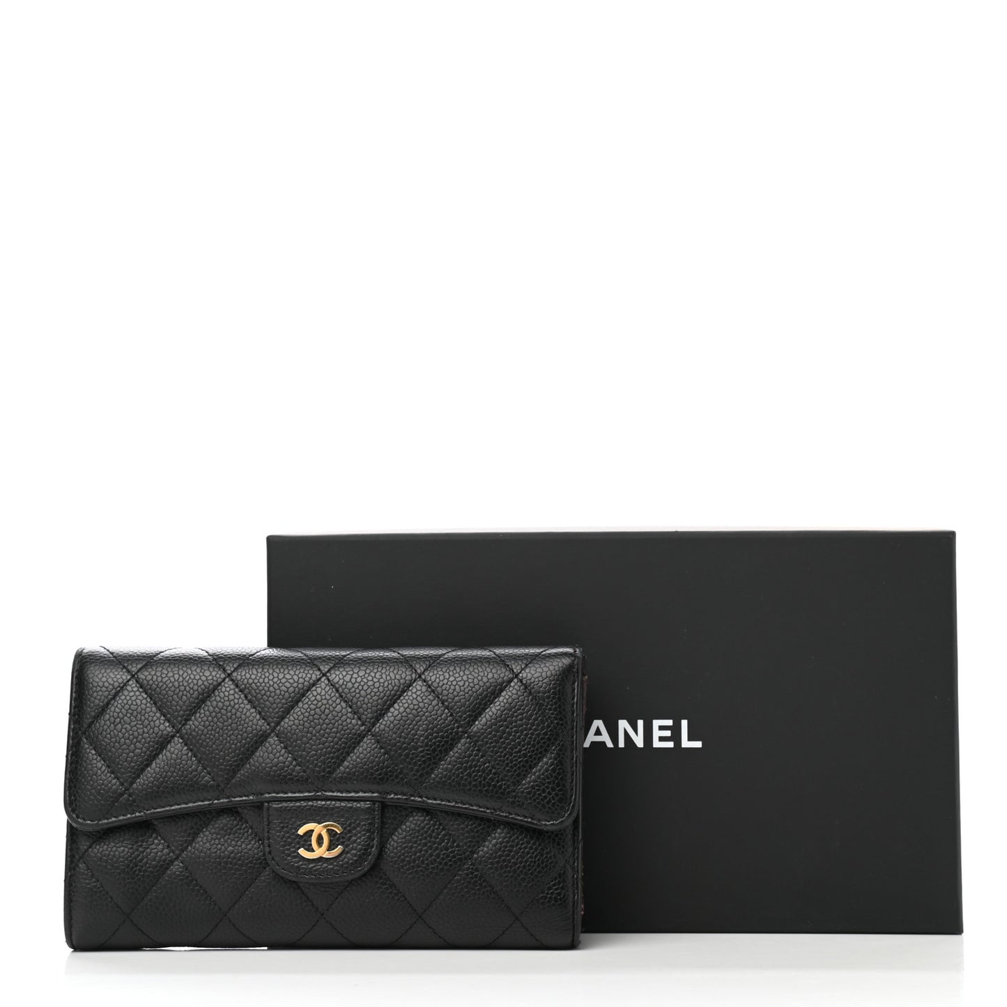 Caviar Quilted Large Flap Wallet Black