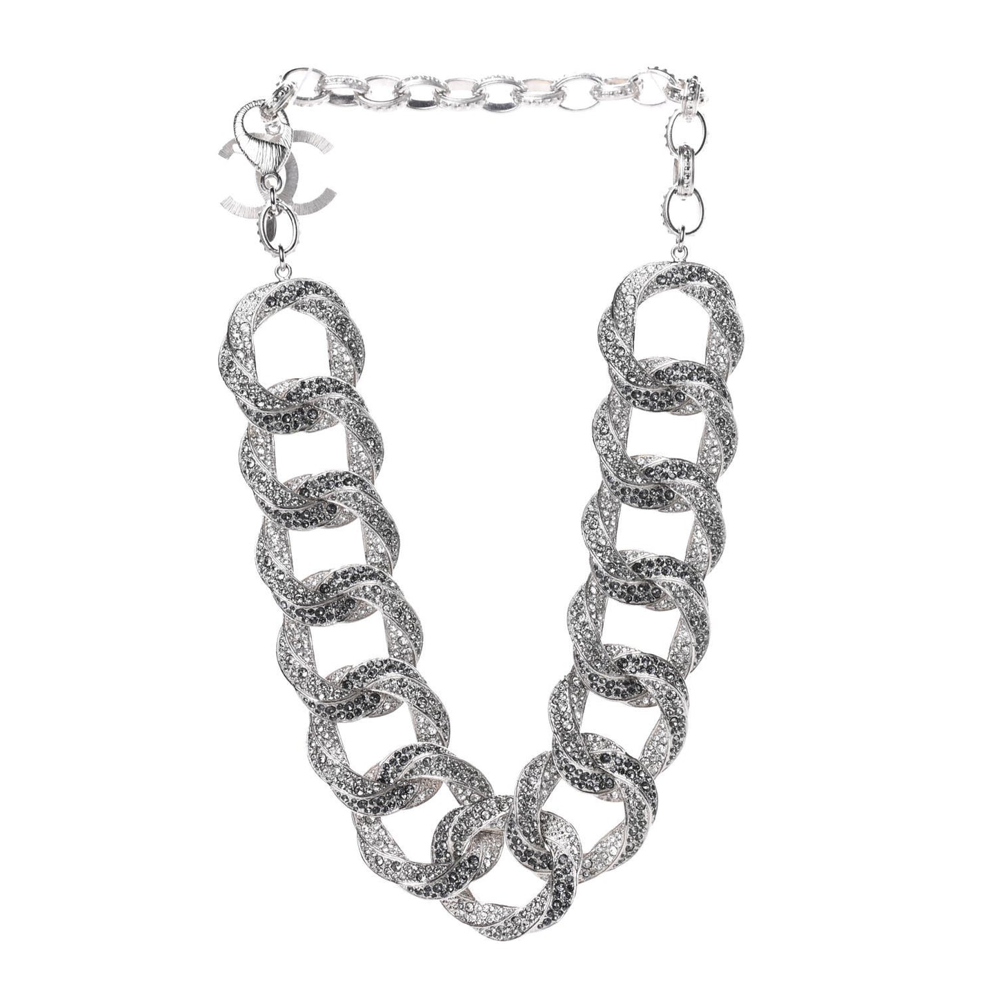 Crystal CC Chain Link Choker Necklace Silver