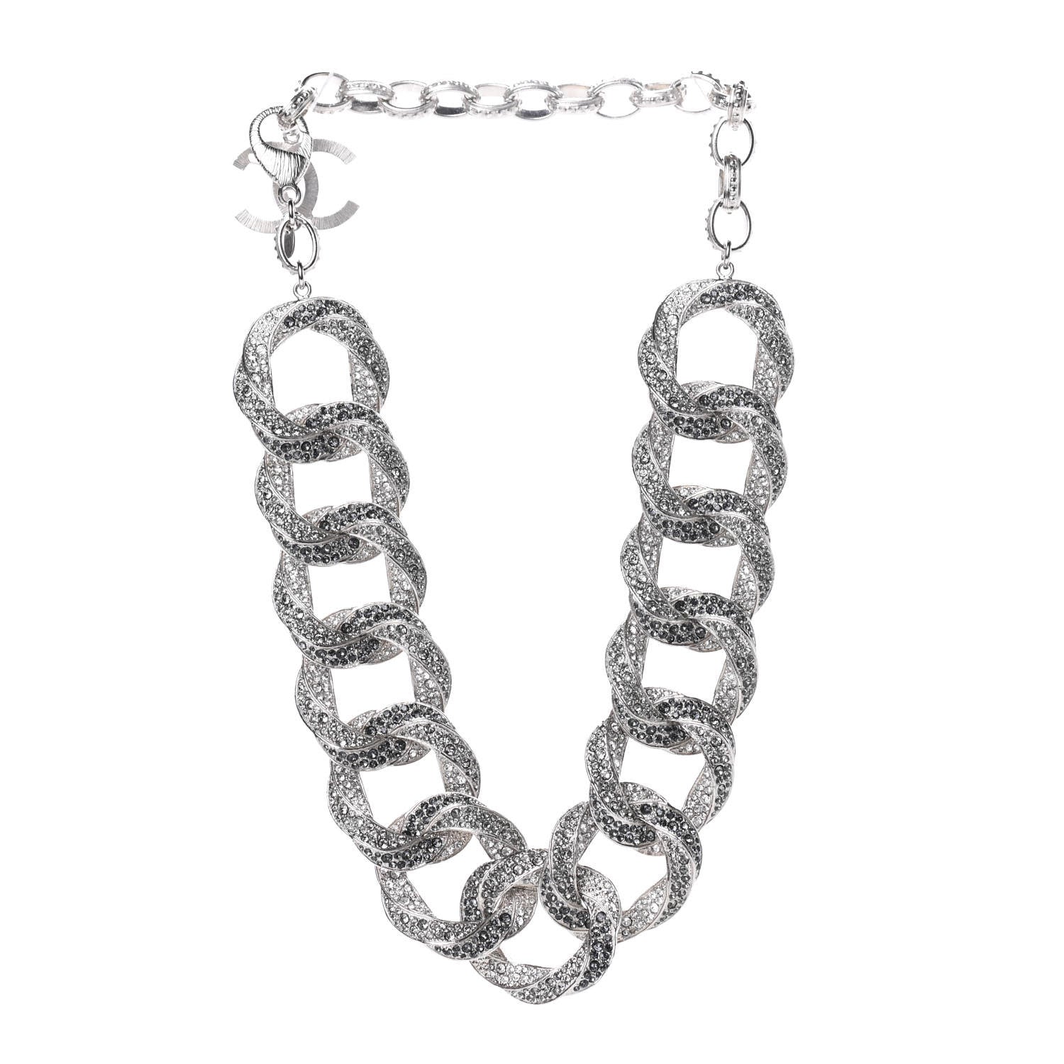 Chanel Crystal CC Chain Link Choker Necklace Silver 3 of 5