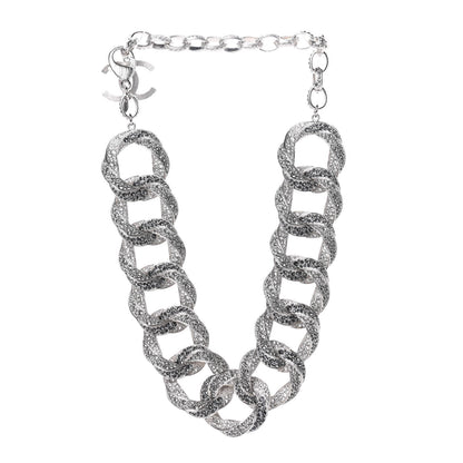 Chanel Crystal CC Chain Link Choker Necklace Silver 3 of 5