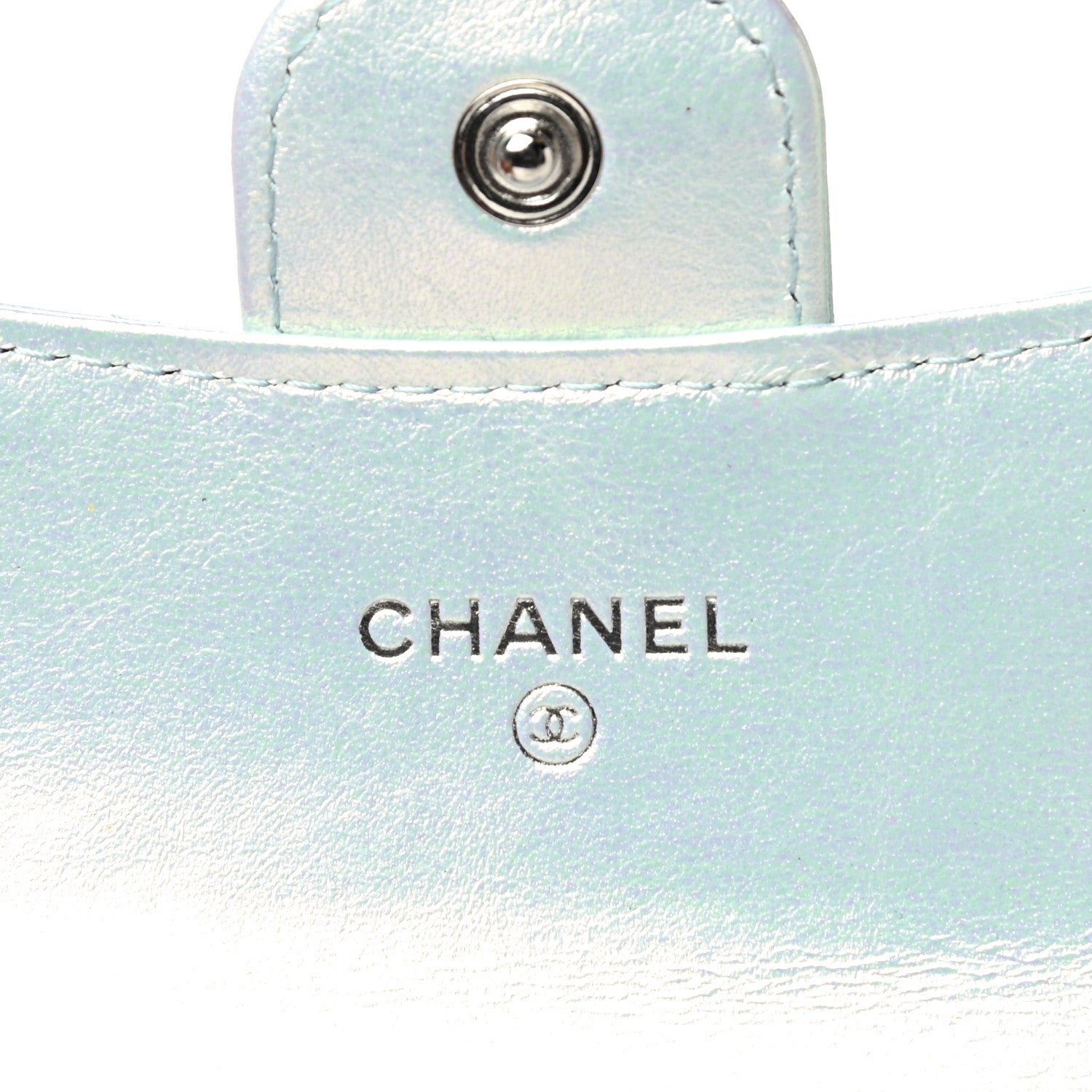 Chanel Iridescent Calfskin Quilted Flap Card Holder Light Blue 6 of 12