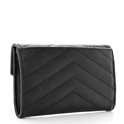 Saint Laurent Grain De Poudre Matelasse Chevron Small Monogram Envelope Wallet Black 2 of 6