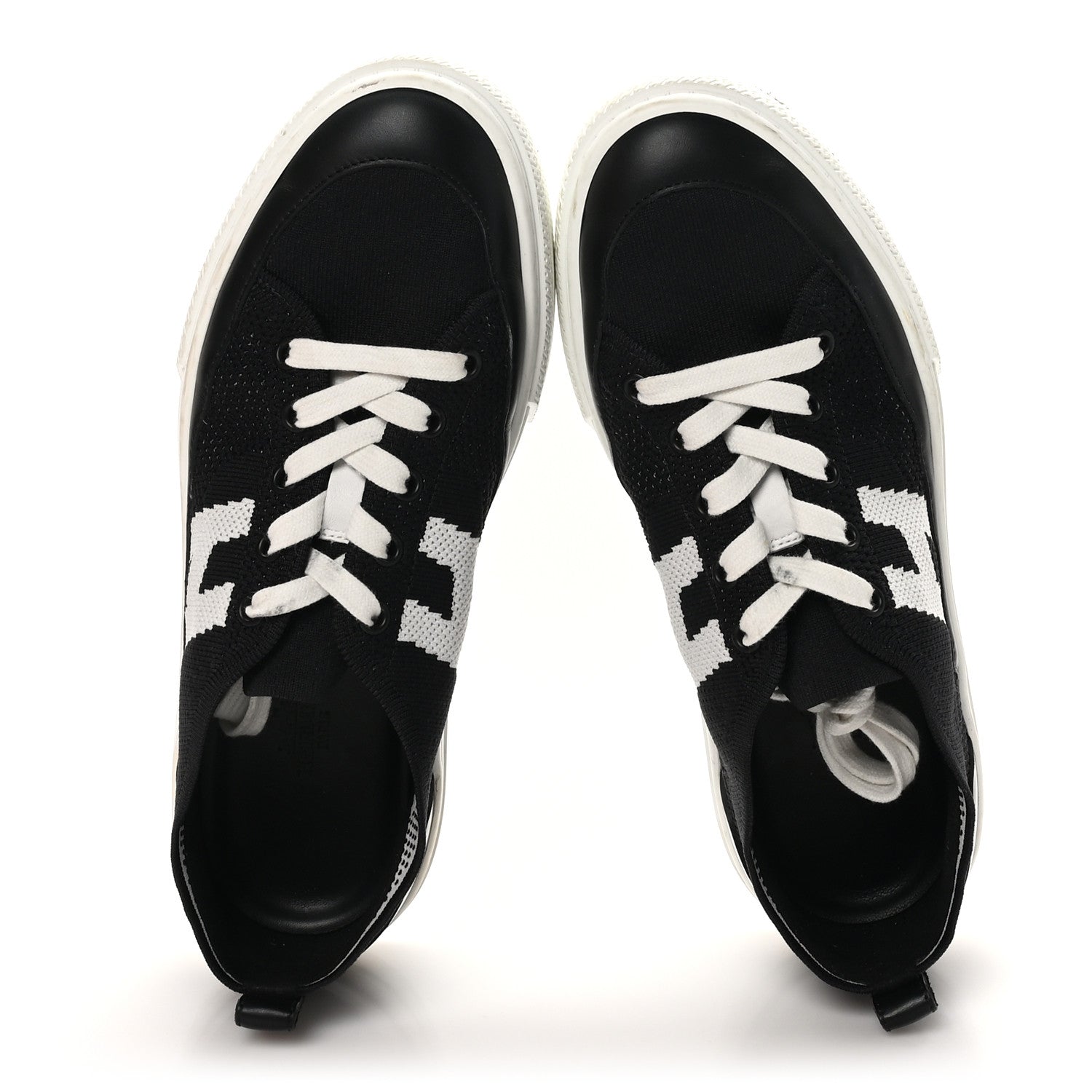 Hermes Knit Fabric Calfskin Deep Sneakers 38 Black White 2 of 10