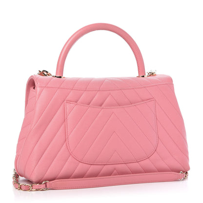 Chanel Caviar Chevron Quilted Small Coco Handle Flap Pink 3 of 9