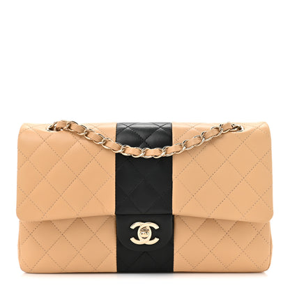 Chanel Lambskin Quilted Medium Double Flap Beige Black 1 of 10