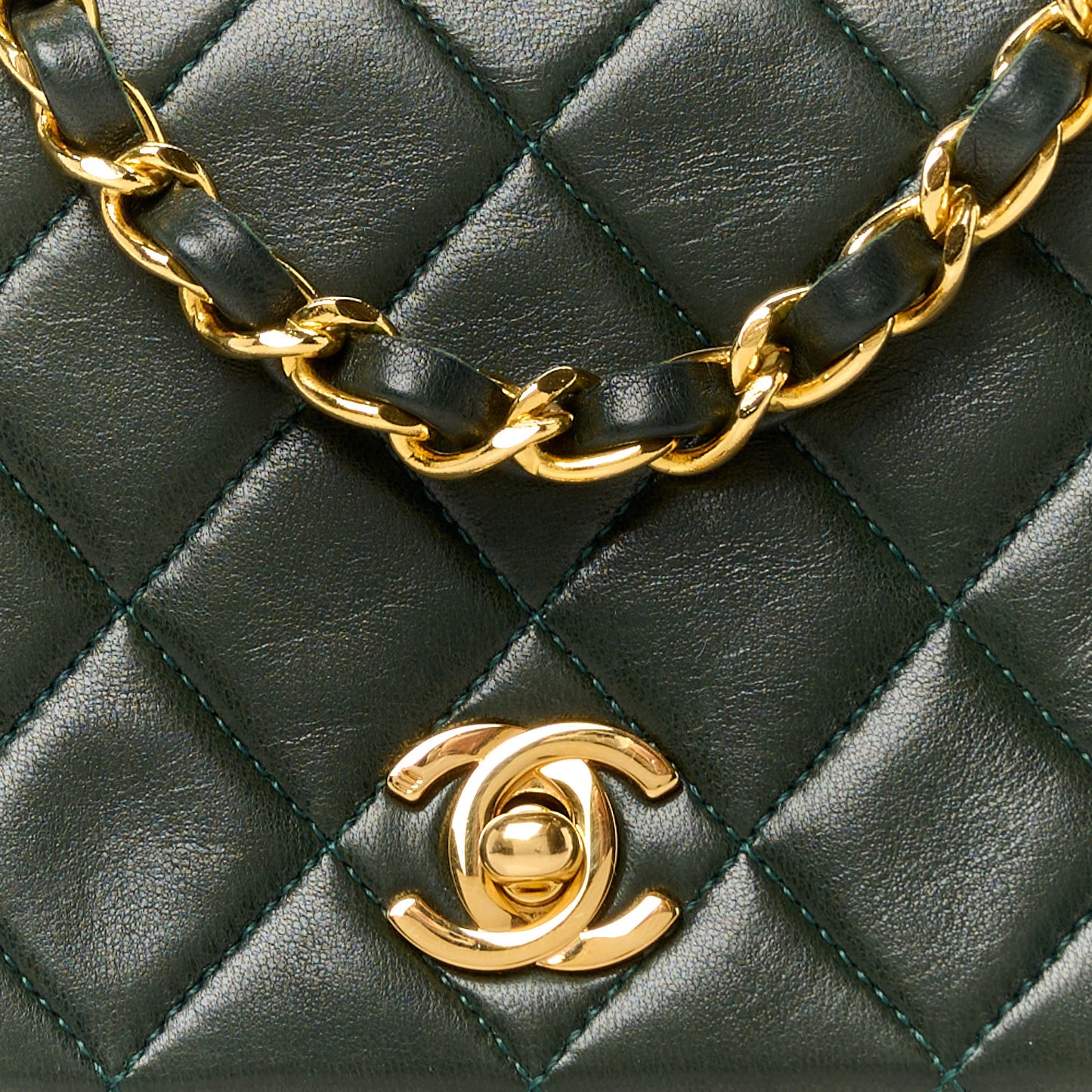 Lambskin Quilted Small Single Flap Green