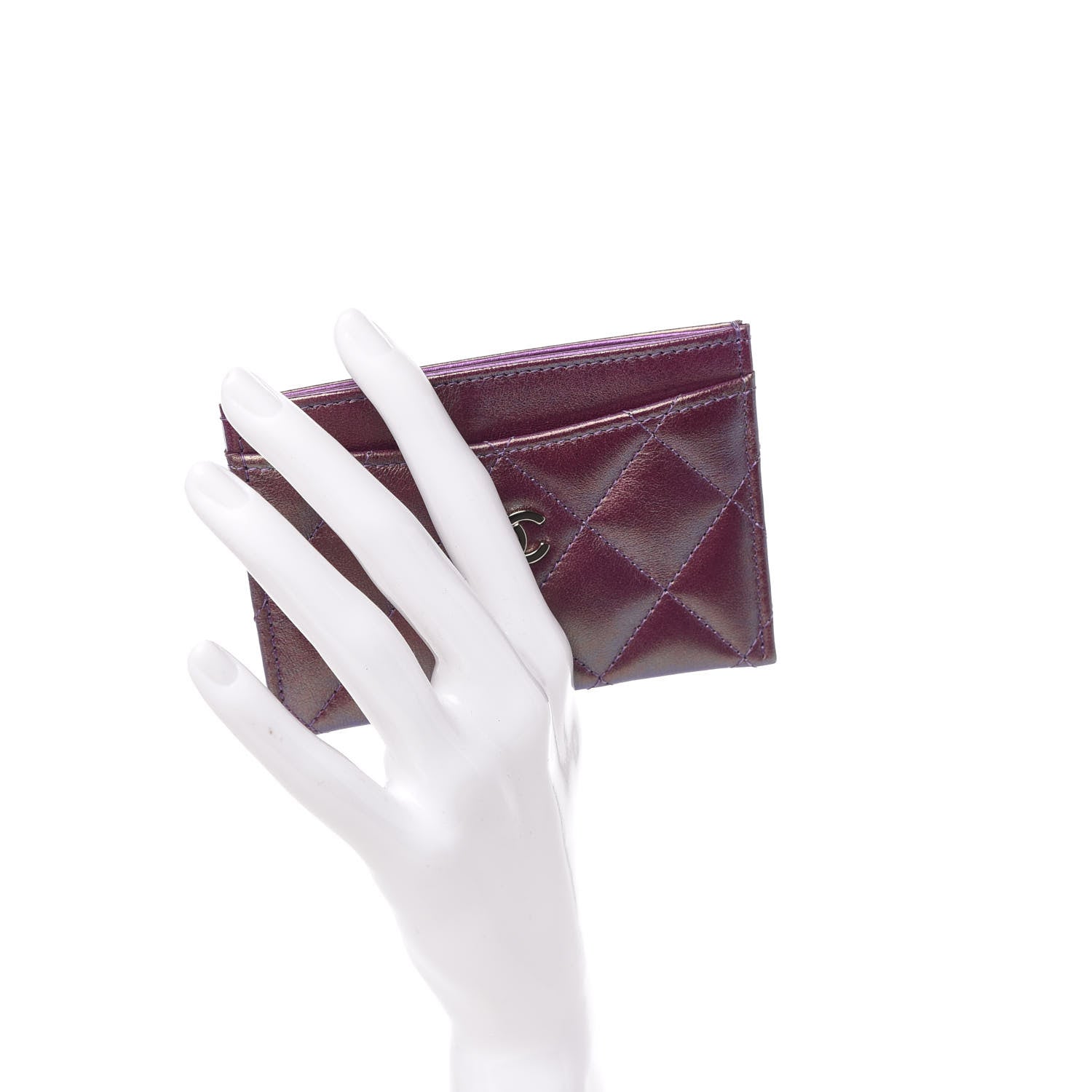 Chanel Iridescent Lambskin Quilted Card Holder Purple 2 of 9