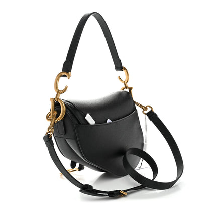 Christian Dior Grained Calfskin Saddle Bag With Strap Black 3 of 10