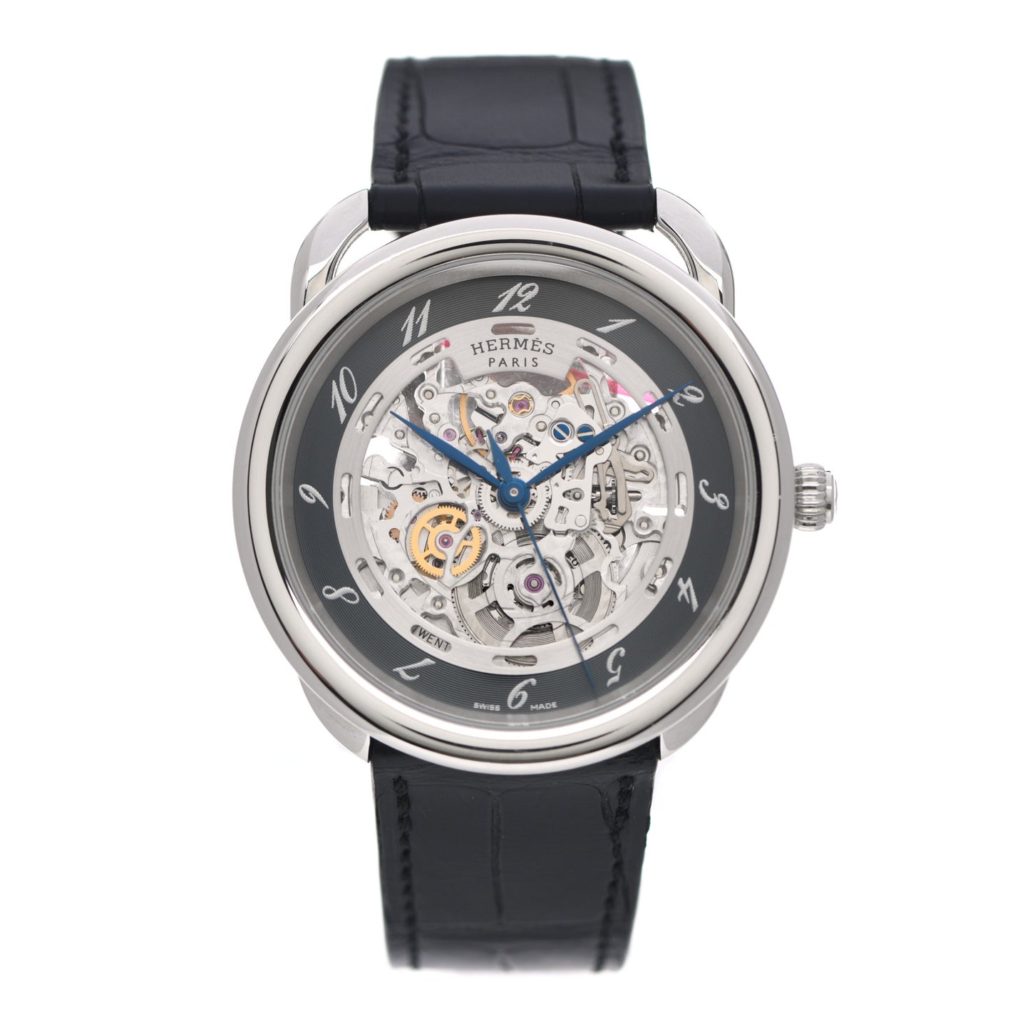 Stainless Steel Alligator 41mm Arceau Squelette Automatic Watch Noir