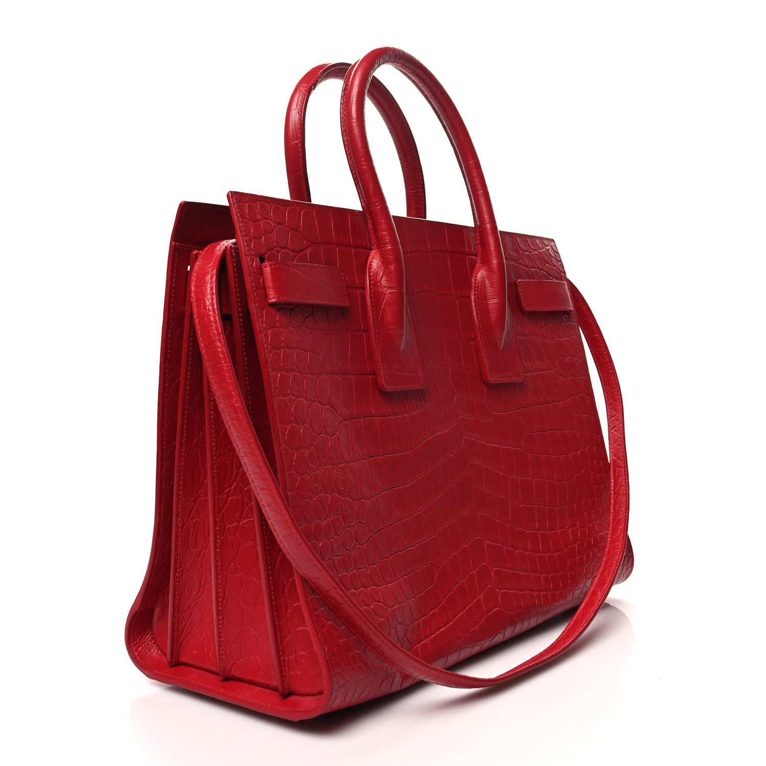 Saint Laurent Calfskin Crocodile Embossed Small Sac De Jour Eros Red 3 of 15