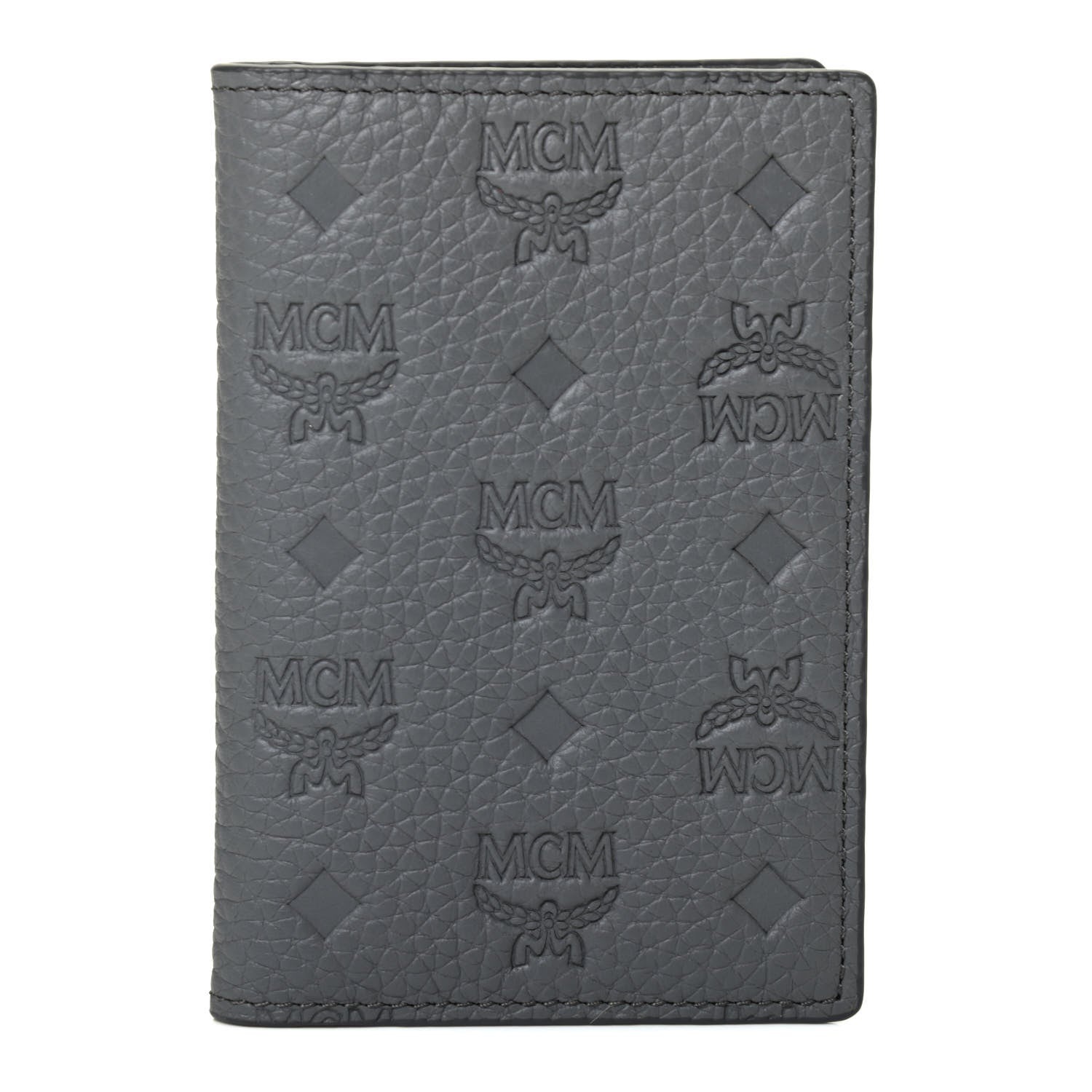 MCM Calfskin Ottomar Monogram Mini Bi-Fold Card Wallet Charcoal 1 of 4