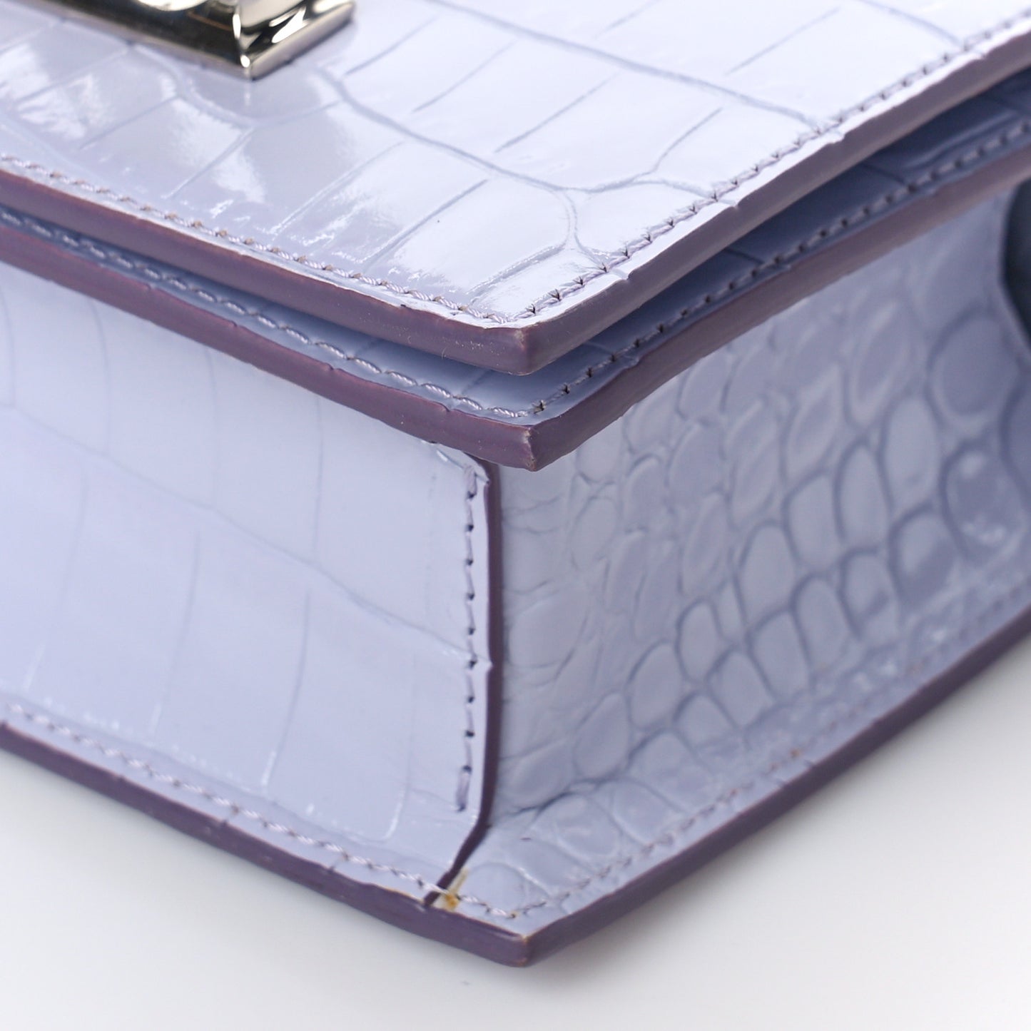 Shiny Crocodile Embossed Jeweled Satchel Lavender
