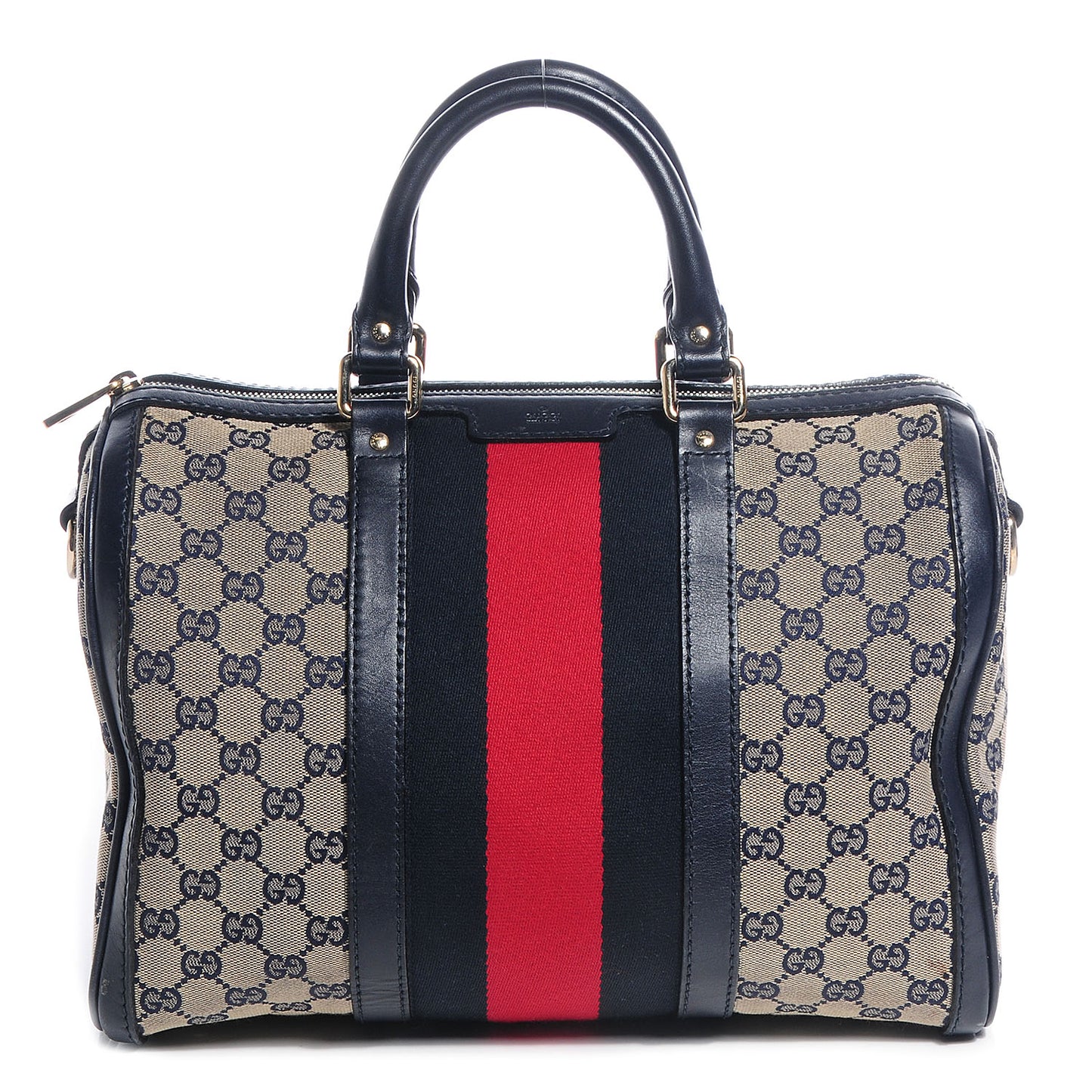 Monogram Selleria Calfskin Vintage Web Medium Boston Beige Blue