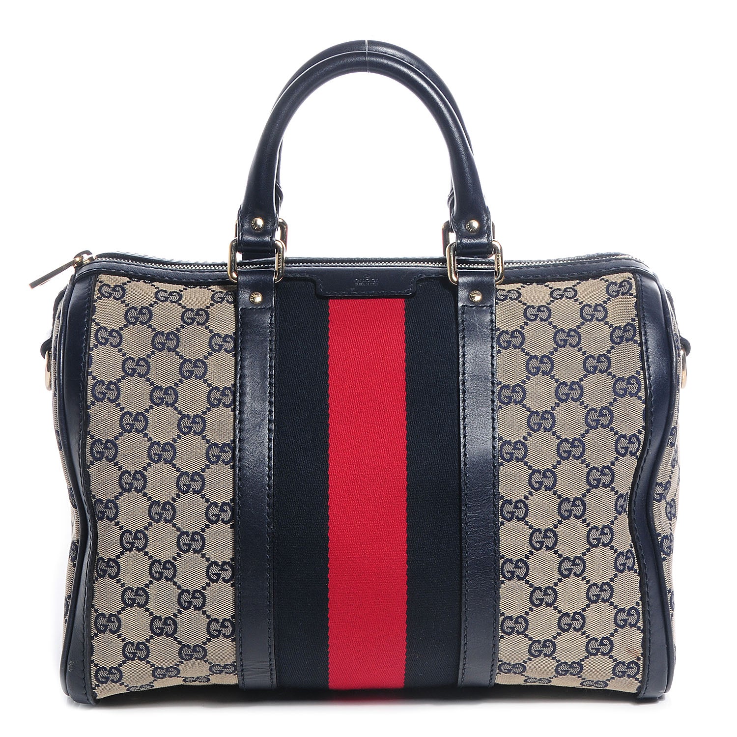 Gucci Monogram Selleria Calfskin Vintage Web Medium Boston Beige Blue 1 of 8