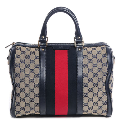 Gucci Monogram Selleria Calfskin Vintage Web Medium Boston Beige Blue 1 of 8