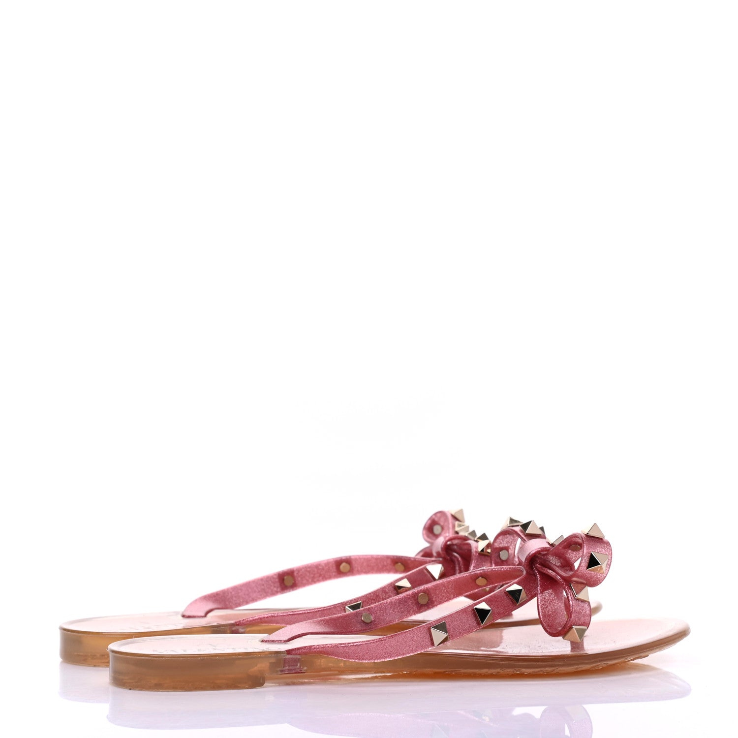 Valentino Garavani PVC Jelly Glitter Rockstud Bow Thong Sandals 37 Pink 4 of 7