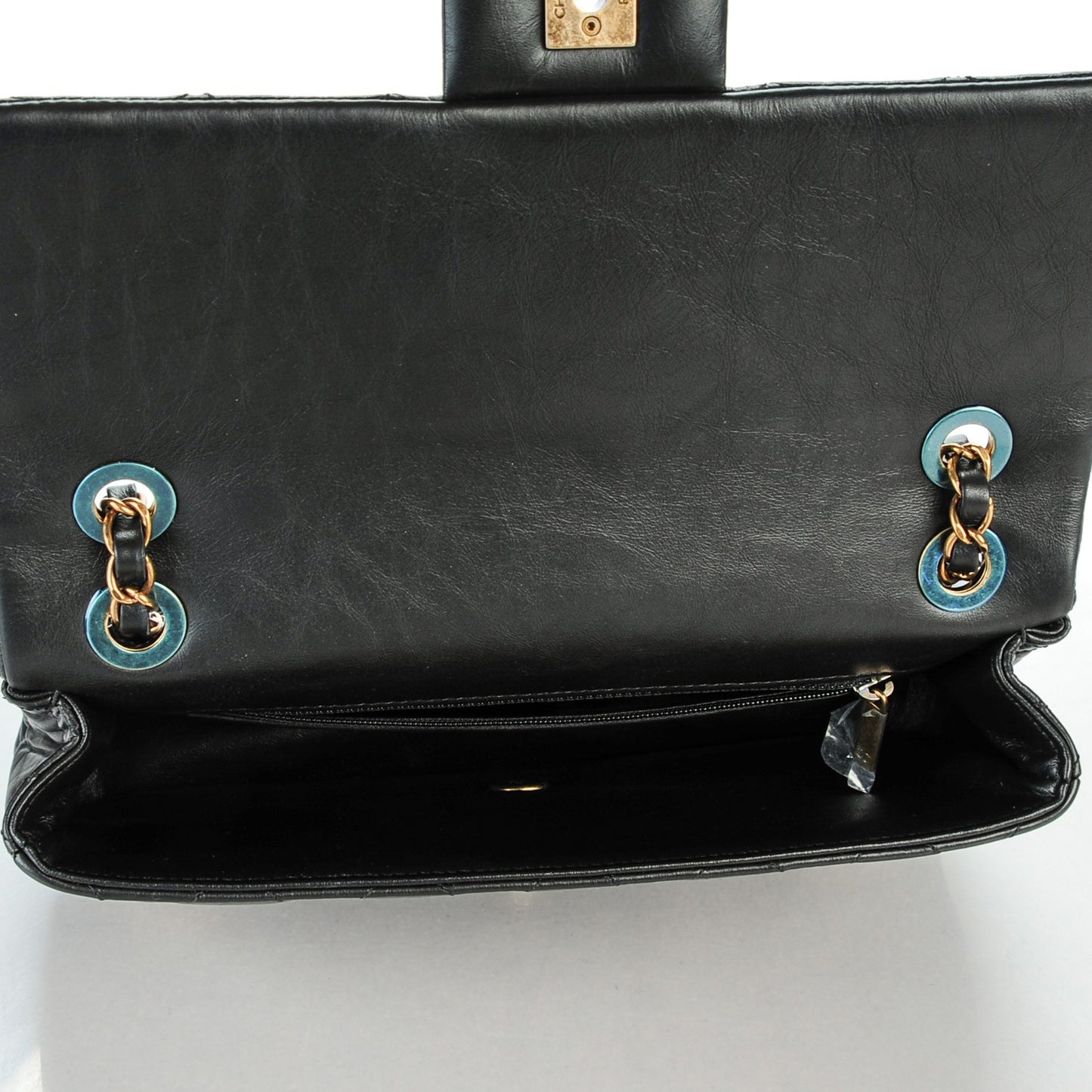 Aged Calfskin Quilted Medium Medallion Flap Black