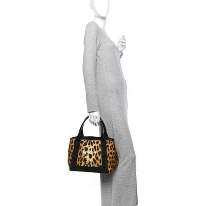 Balenciaga Cotton Canvas Satin Calfskin Leopard Print Logo Navy Cabas S Beige Black 2 of 11