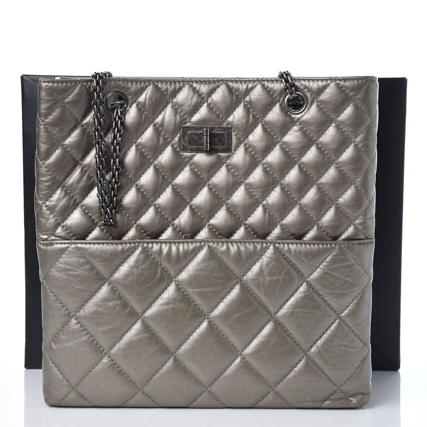 Chanel Aged Calfskin Quilted Reissue 2.55 Tote Light Gold 8 of 8