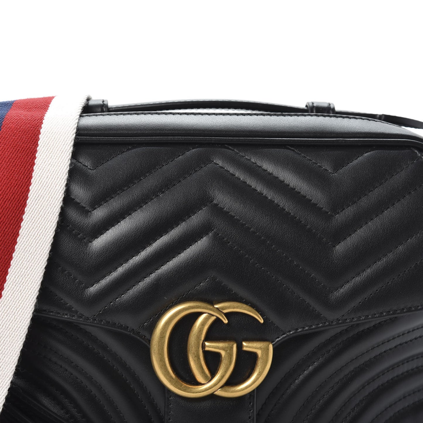 Calfskin Matelasse Sylvie Web Small GG Marmont Top Handle Shoulder Bag Black