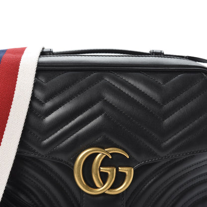 Gucci Calfskin Matelasse Sylvie Web Small GG Marmont Top Handle Shoulder Bag Black 9 of 9
