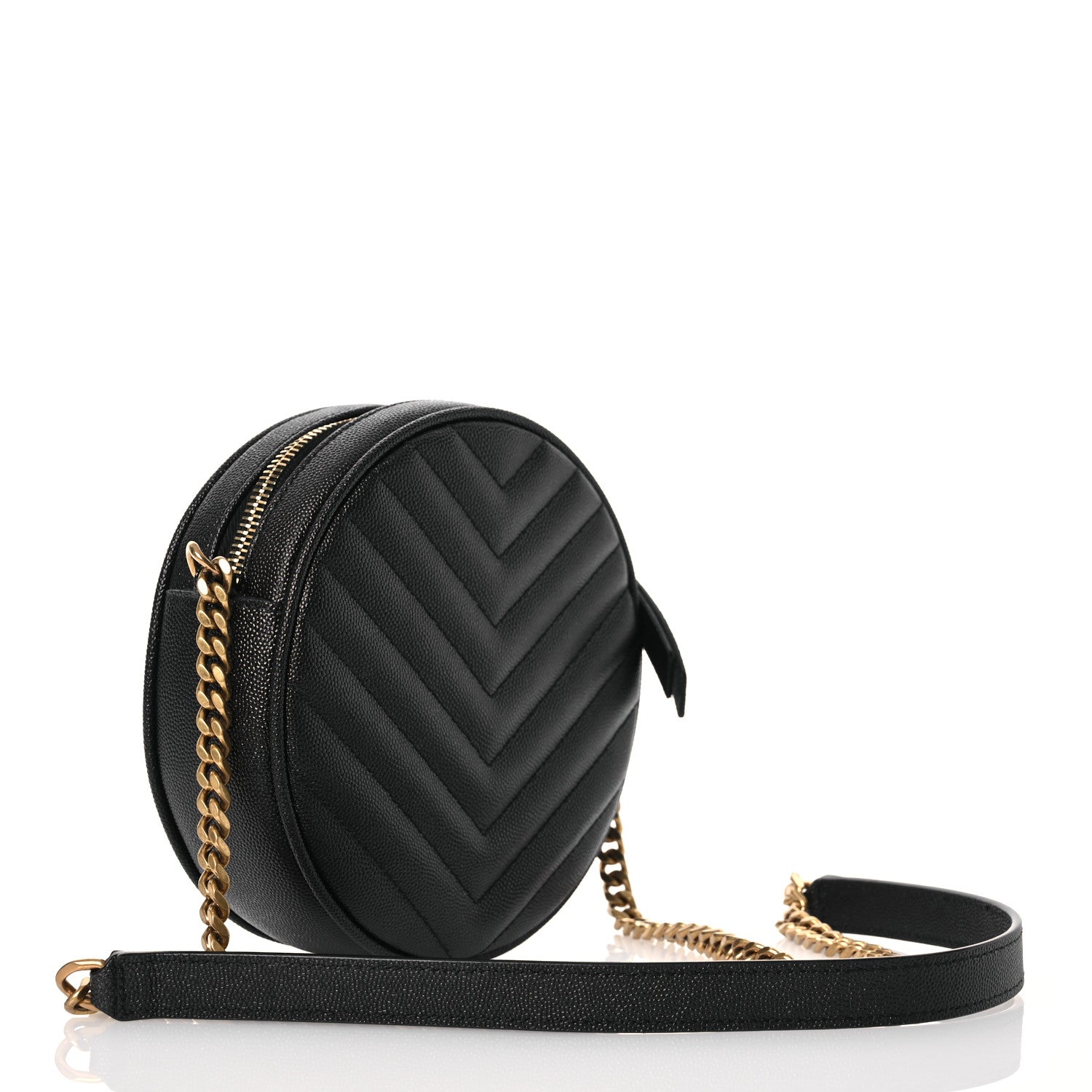 Saint Laurent Grain De Poudre Matelasse Chevron Quilted Round Vinyle Camera Bag Black 3 of 11