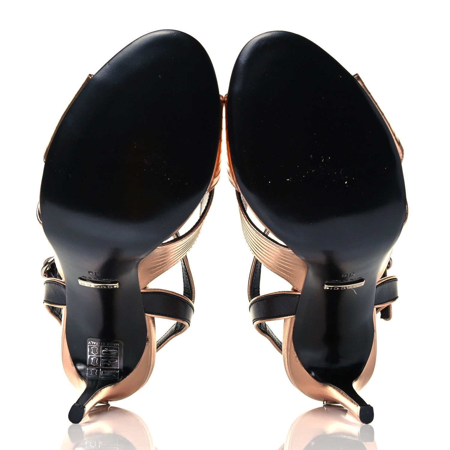 Gucci Malaga Kid Webby Crossover High Heel Sandals 39 Champagne 5 of 7