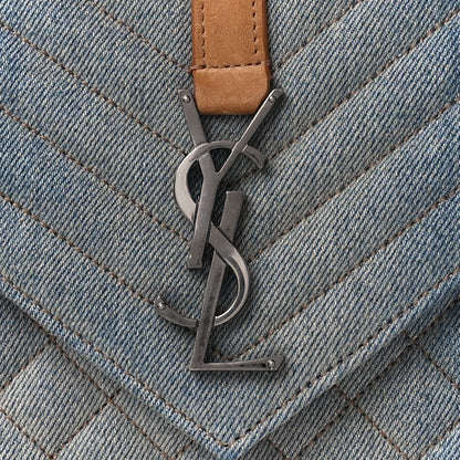 Saint Laurent Denim Mixed Matelasse Triquilt Medium Monogram Envelope Satchel Blue 8 of 10