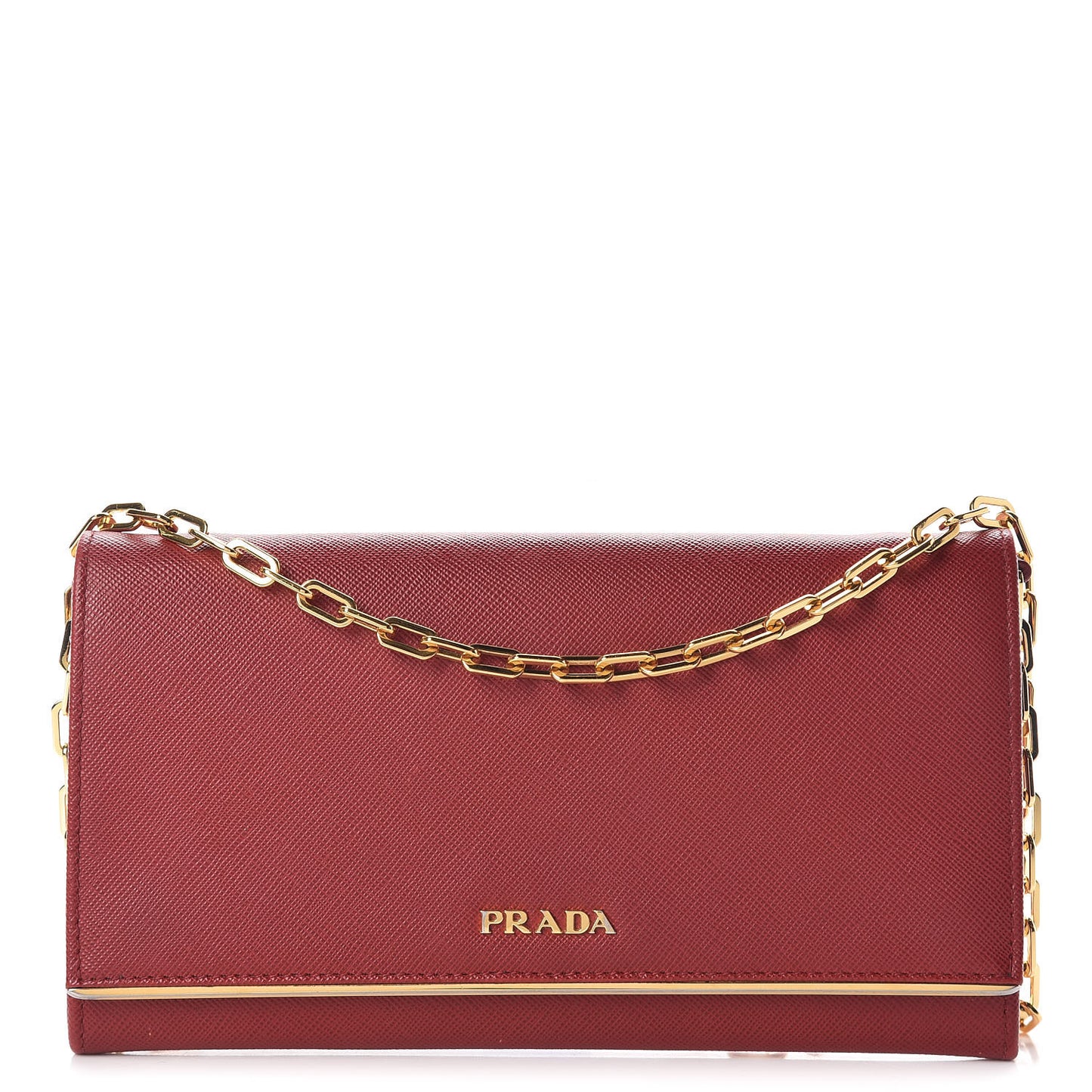 Saffiano Metal Bar Chain Wallet Fuoco