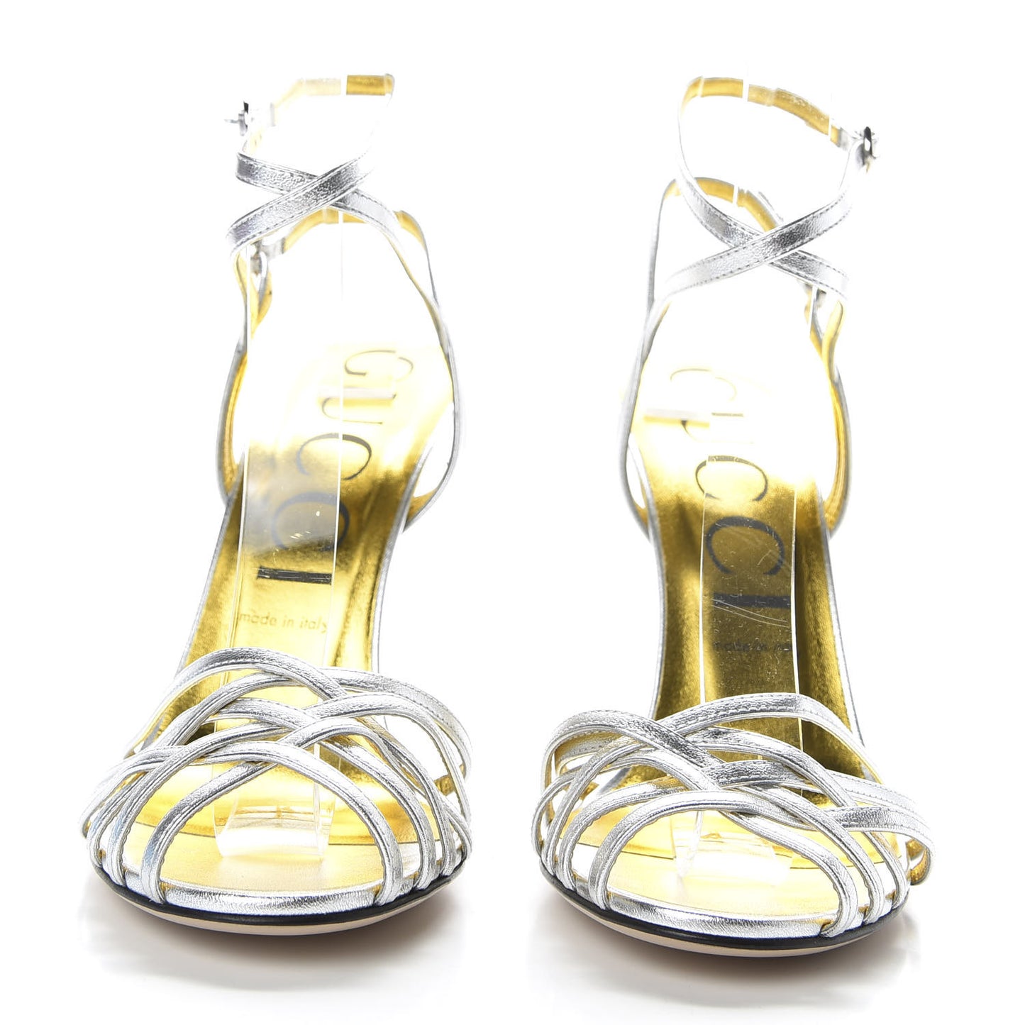 Vernice Crystal Draconia Ankle Strap High Heel Sandals 40.5 Silver