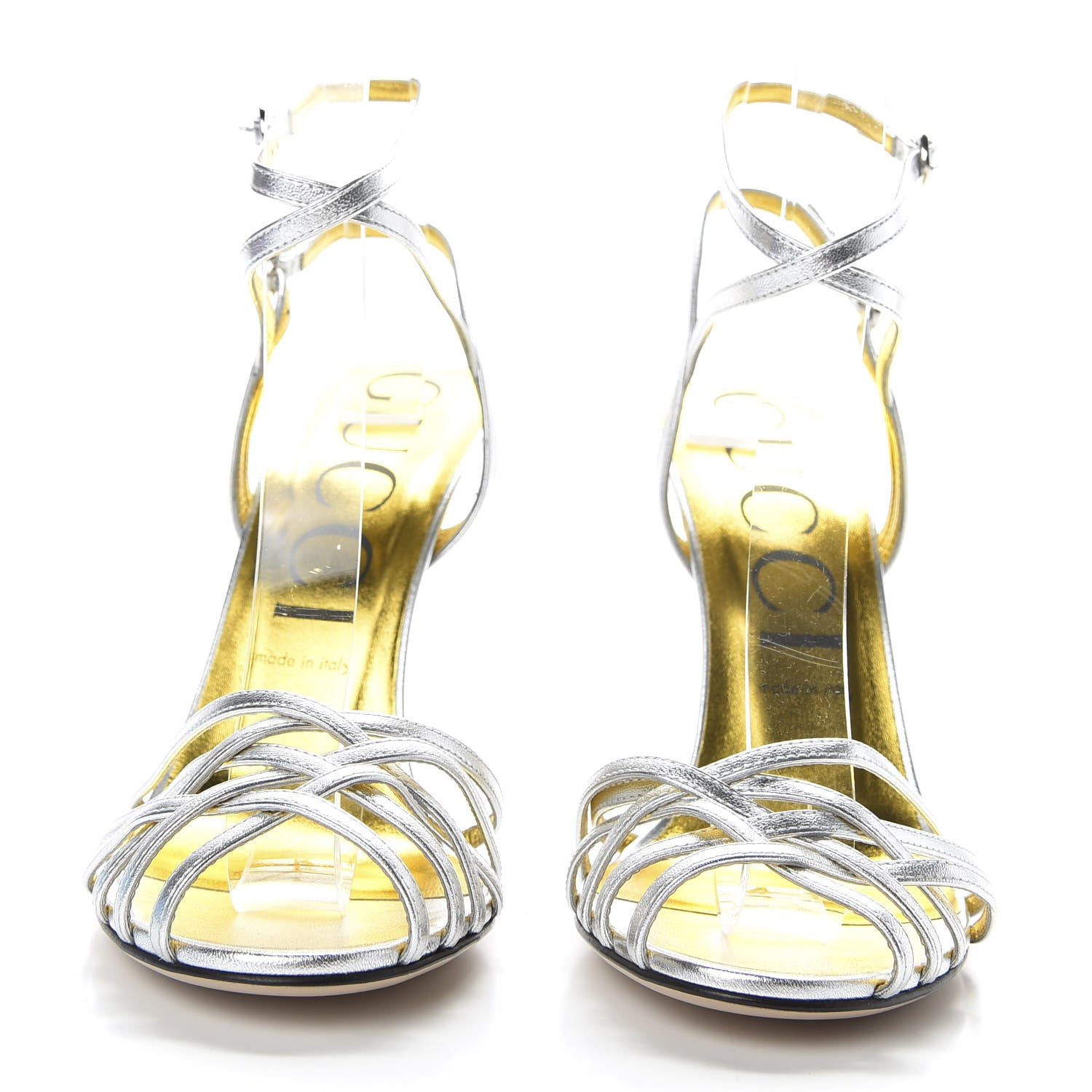 Gucci Vernice Crystal Draconia Ankle Strap High Heel Sandals 40.5 Silver 2 of 9