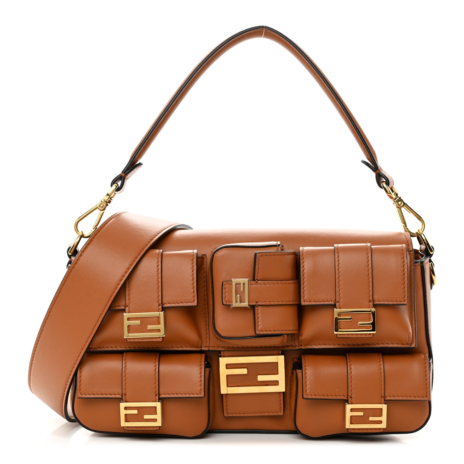 Fendi Shiny Nappa Multipocket Baguette Brandy 1 of 12