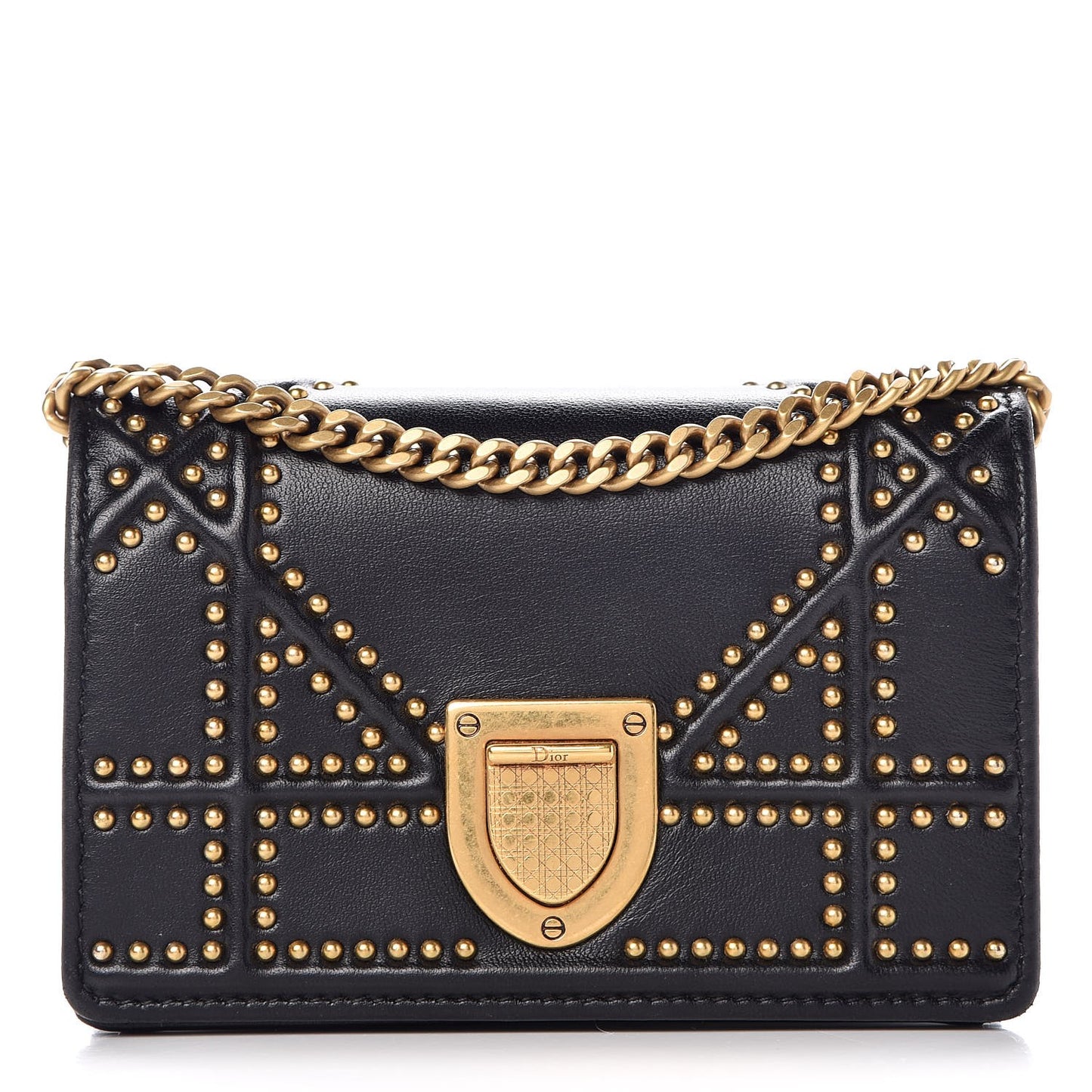 Lambskin Studded Micro Diorama Flap Bag Black