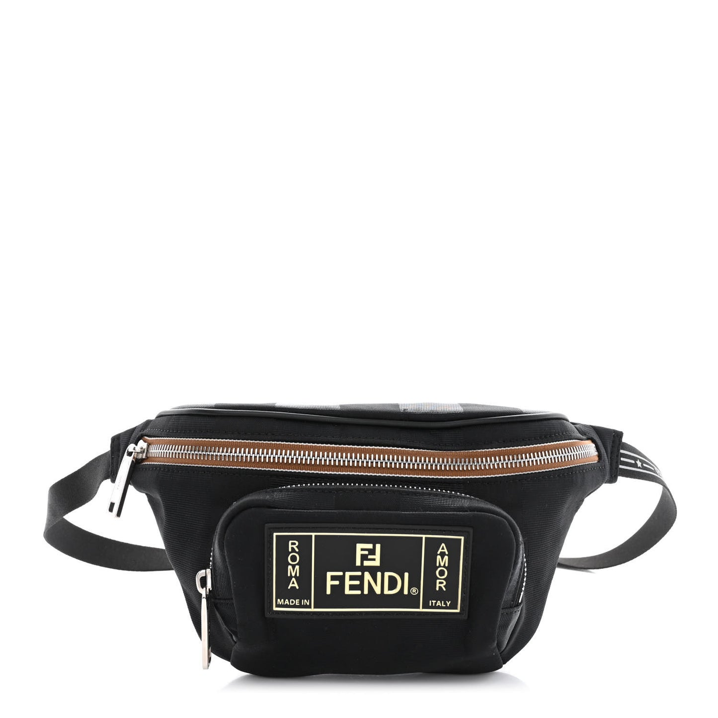 Nylon Vitello Century Pequin Logo Plate Pocket Belt Bag Black
