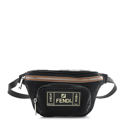 Fendi Nylon Vitello Century Pequin Logo Plate Pocket Belt Bag Black 1 of 10